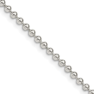 22" Sterling Silver 2.35mm Beaded Chain Necklace w/4in ext.