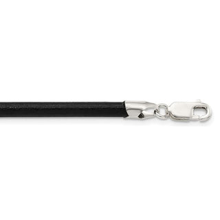 Sterling Silver 20inch 4mm Black Leather Necklace