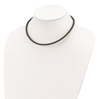 Sterling Silver 4mm Black Leather Braided Necklace QK89-16