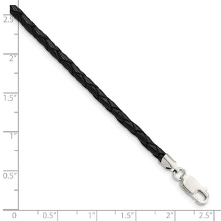 Sterling Silver 3mm Black Leather Braided Necklace QK90-16