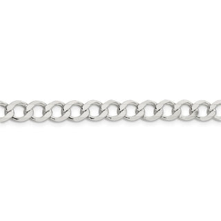 8" Sterling Silver 6.4mm Semi-solid Flat Curb Chain Bracelet