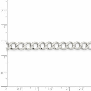 8" Sterling Silver 6.4mm Semi-solid Flat Curb Chain Bracelet