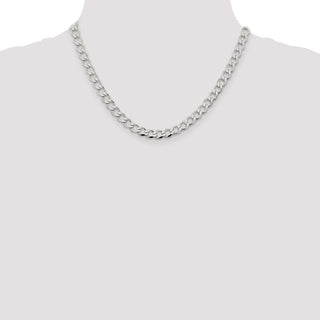 18" Sterling Silver 6.4mm Semi-solid Flat Curb Chain Necklace