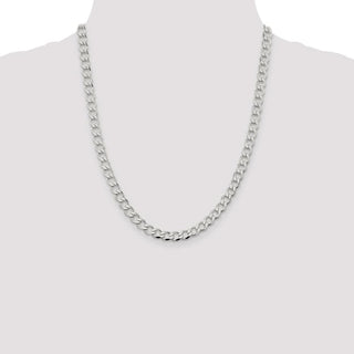 22" Sterling Silver 6.4mm Semi-solid Flat Curb Chain Necklace