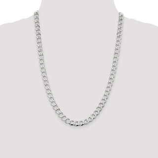 24" Sterling Silver 8.1mm Semi-solid Flat Curb Chain Necklace