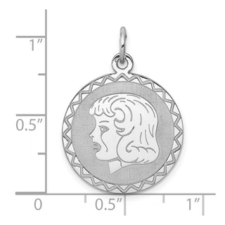 Sterling Silver Rhodium-plated Girl Disc Charm QM312/18