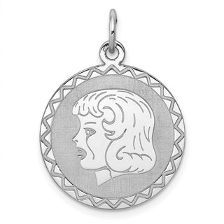 Sterling Silver Rhodium-plated Girl Disc Charm QM312/18