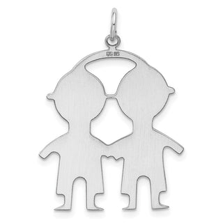 Sterling Silver Rhodium-plated Boy/Boy Polished Front/Satin Back Disc Charm