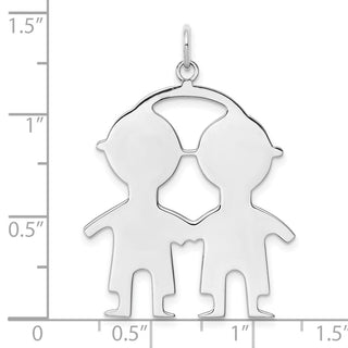 Sterling Silver Rhodium-plated Boy/Boy Polished Front/Satin Back Disc Charm