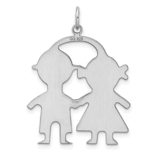 Sterling Silver Rhodium-plated Boy/Girl Satin Back Disc Charm QM339/18