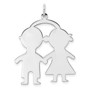 Sterling Silver Rhodium-plated Boy/Girl Satin Back Disc Charm QM339/18