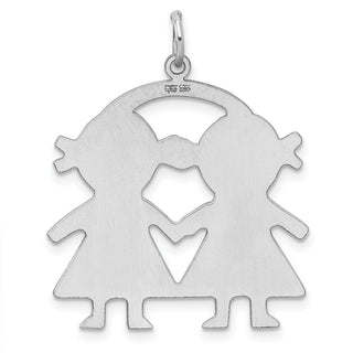 Sterling Silver Rhodium-plated Girl/Girl Polished Front/Satin Back Disc Charm