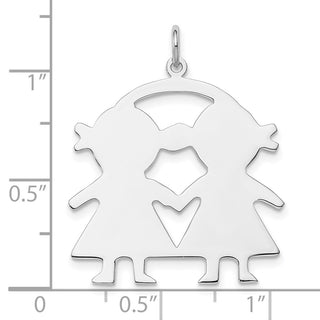 Sterling Silver Rhodium-plated Girl/Girl Polished Front/Satin Back Disc Charm