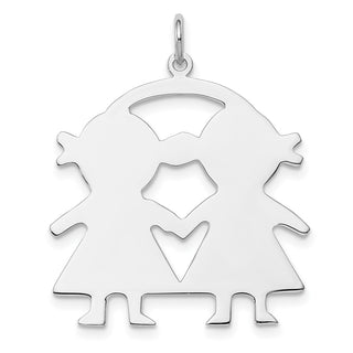 Sterling Silver Rhodium-plated Girl/Girl Polished Front/Satin Back Disc Charm