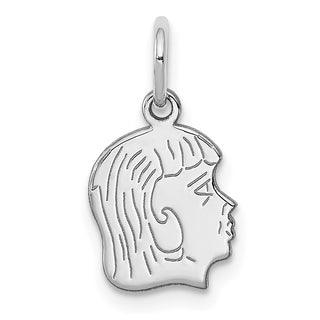 Sterling Silver Rhodium-Plate Girl Polished Front/Satin Back Disc Charm QM350/18