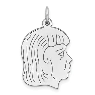 Sterling Silver Rhodium-Plate Girl Polished Front/Satin Back Disc Charm QM362/18