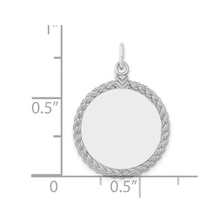 Sterling Silver Engravable Round w/Rope Satin Back Disc Charm QM385/18