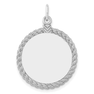 Sterling Silver Engravable Round w/Rope Satin Back Disc Charm QM385/18