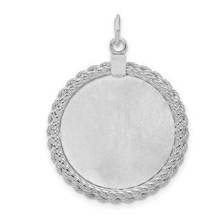 Sterling Silver Engravable Round w/Rope Satin Back Disc Charm QM386/18