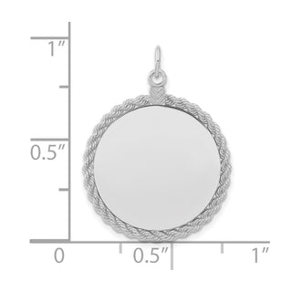 Sterling Silver Engravable Round w/Rope Satin Back Disc Charm QM386/18