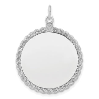Sterling Silver Engravable Round w/Rope Satin Back Disc Charm QM386/18