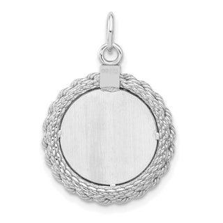 Rhodium-Plated Sterling Engravable Round w/Rope Satin Back Disc Charm QM501/18
