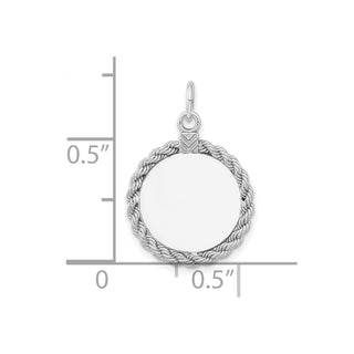Rhodium-Plated Sterling Engravable Round w/Rope Satin Back Disc Charm QM501/18