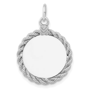 Rhodium-Plated Sterling Engravable Round w/Rope Satin Back Disc Charm QM501/18