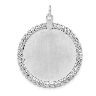 Rhodium-Plated Sterling Engravable Round w/Rope Satin Back Disc Charm QM502/18