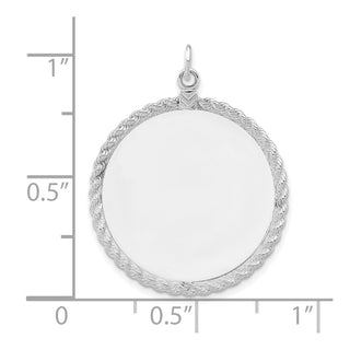 Rhodium-Plated Sterling Engravable Round w/Rope Satin Back Disc Charm QM502/18