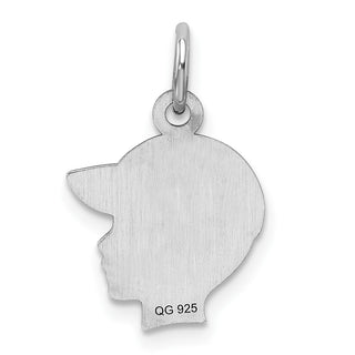 Sterling Silver Rhodium-plated Red Enamel Right Facing Boy Head Disc Charm QM523