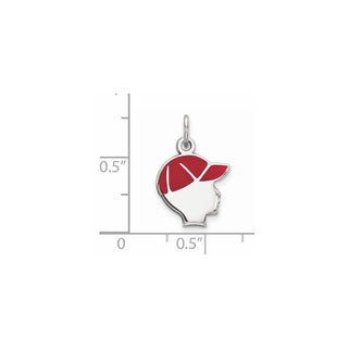 Sterling Silver Rhodium-plated Red Enamel Right Facing Boy Head Disc Charm QM523