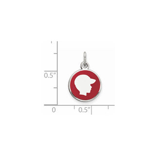 Sterling Silver Rhodium-plated Red Enamel Right Facing Boy Head Disc Charm QM525