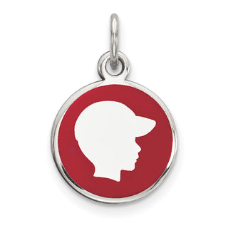 Sterling Silver Rhodium-plated Red Enamel Right Facing Boy Head Disc Charm QM525
