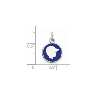 Sterling Silver Rhodium-Plate Blue Enamel Right Facing Boy Head Disc Charm QM526