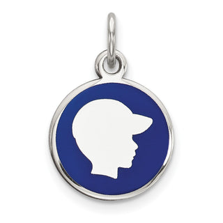Sterling Silver Rhodium-Plate Blue Enamel Right Facing Boy Head Disc Charm QM526