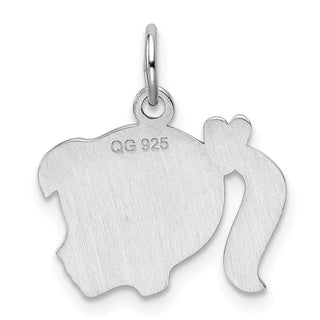 Sterling Silver Rhodium-Plate Pink Enamel Right Facing Girl Disc Charm QM529