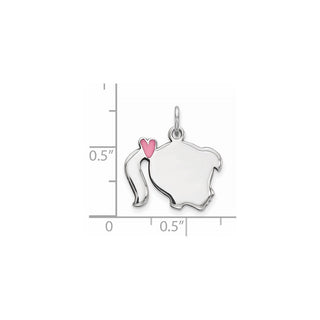 Sterling Silver Rhodium-Plate Pink Enamel Right Facing Girl Disc Charm QM529