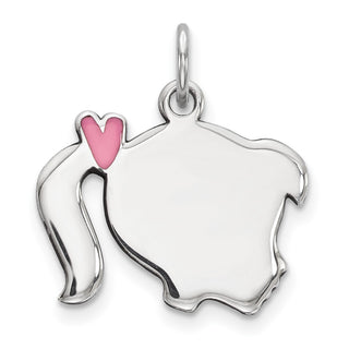 Sterling Silver Rhodium-Plate Pink Enamel Right Facing Girl Disc Charm QM529