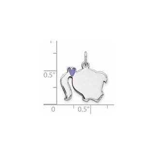 Sterling Silver Rhodium-Plate Purple Enamel Right Facing Girl Disc Charm QM530