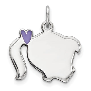 Sterling Silver Rhodium-Plate Purple Enamel Right Facing Girl Disc Charm QM530