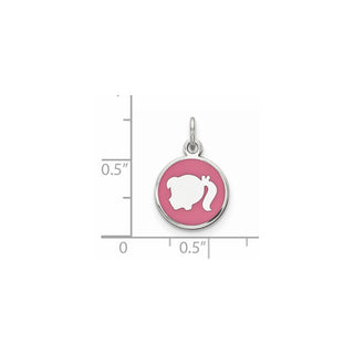 Sterling Silver Rhodium-Plate Pink Enamel Left Facing Girl Head Disc Charm QM535