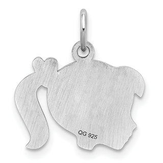 Sterling Silver Rhodium-Plate Pink Enamel Left Facing Girl Head Disc Charm QM537