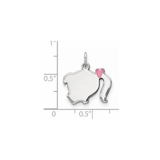 Sterling Silver Rhodium-Plate Pink Enamel Left Facing Girl Head Disc Charm QM537