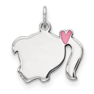 Sterling Silver Rhodium-Plate Pink Enamel Left Facing Girl Head Disc Charm QM537