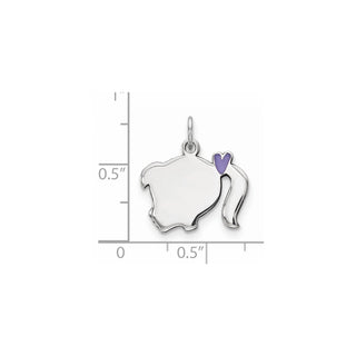 Sterling Silver Rhodium-Plate Purple Enamel Left Facing Girl Disc Charm QM538