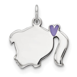 Sterling Silver Rhodium-Plate Purple Enamel Left Facing Girl Disc Charm QM538