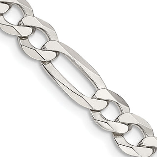 22" Sterling Silver 7.5mm Lightweight Flat Figaro Chain Necklace