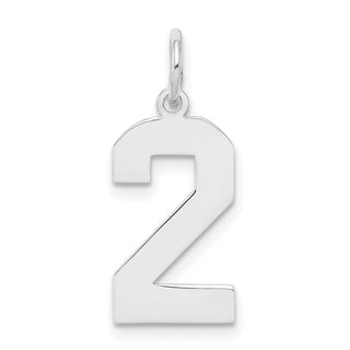 Sterling Silver Rhodium-plated Medium Polished Number 2 Charm
