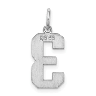 Sterling Silver Rhodium-plated Medium Polished Number 3 Charm